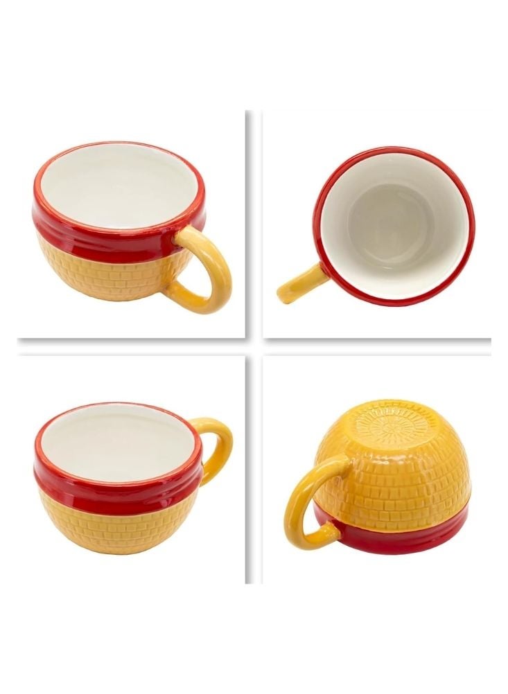 Premium Textured Ceramic Tea Cup & Saucer – Yellow & Red Vintage Style Coffee Set - Image 3